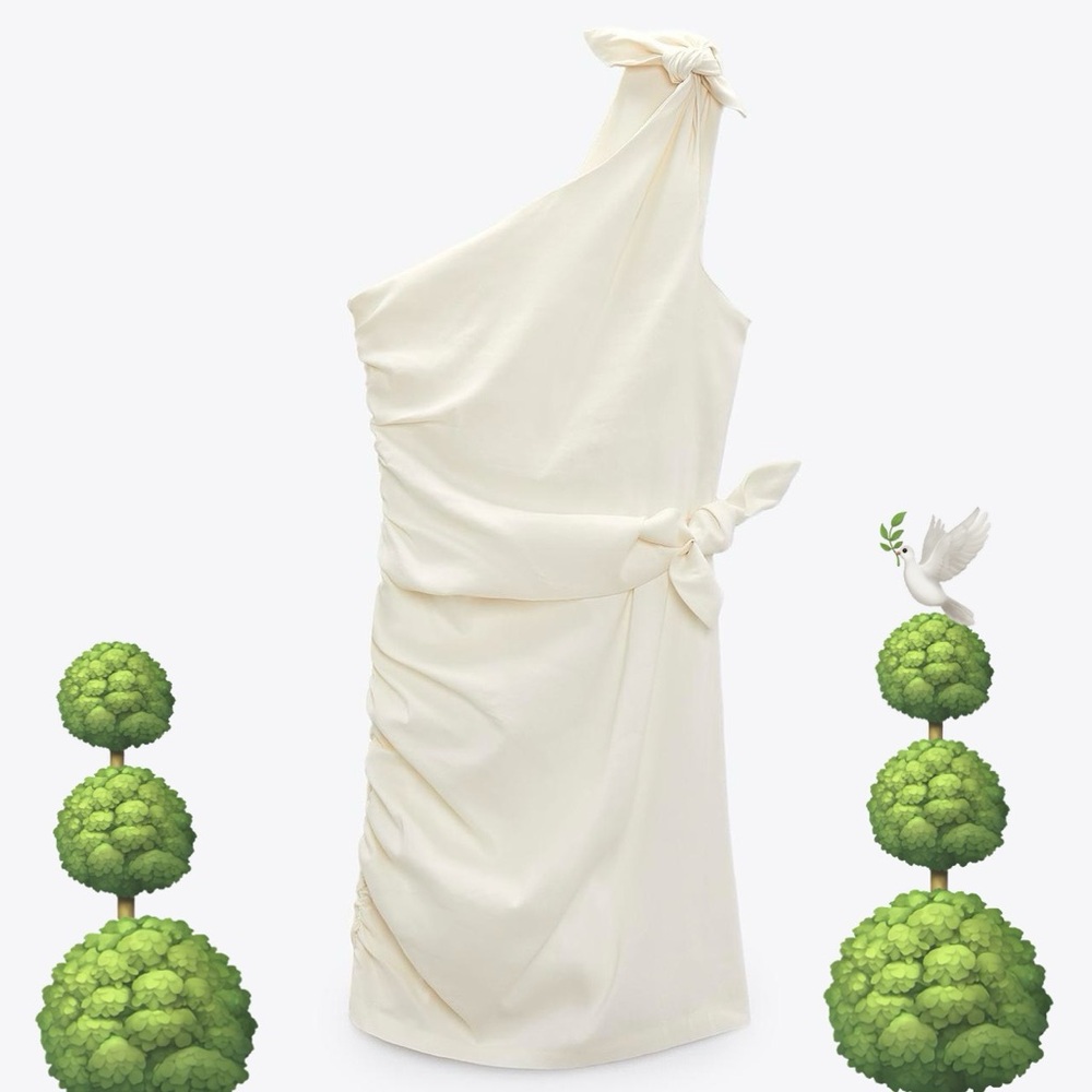 Zara Cream Asymmetrical One-Shoulder Cocktail Dress